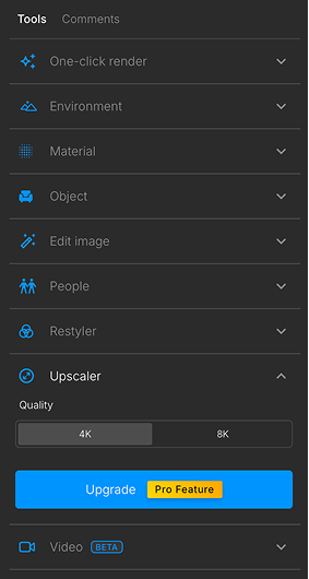 Upscaler settings panel